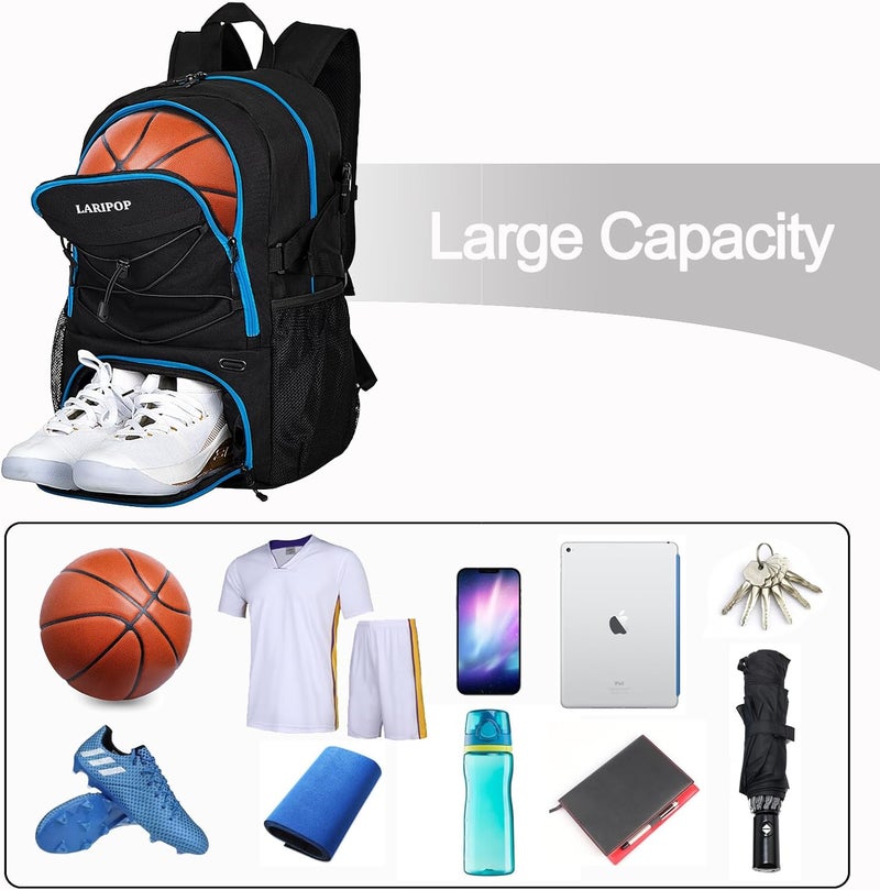 LARIPOP Basketball Bag,Basketball Backpack with Shoe Compartment and Ball Holder,Sport Bags for Soccer,Volleyball,Gym,Travel - Image 3